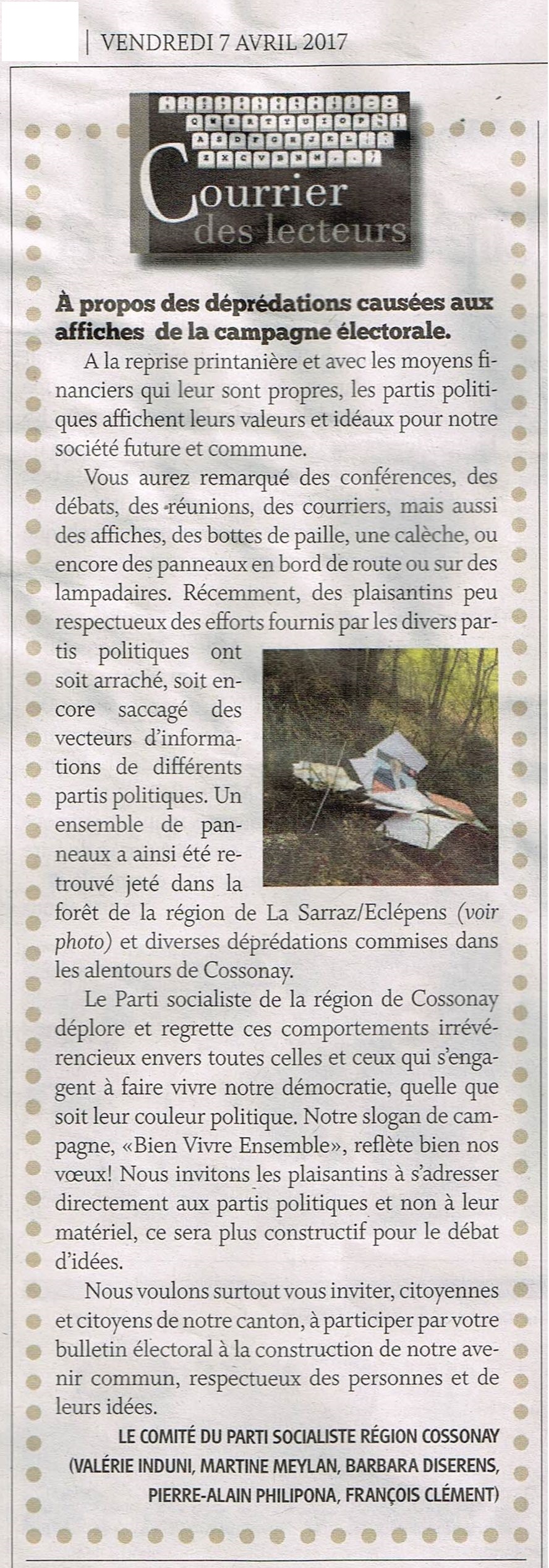 Déprédation affiches électorales